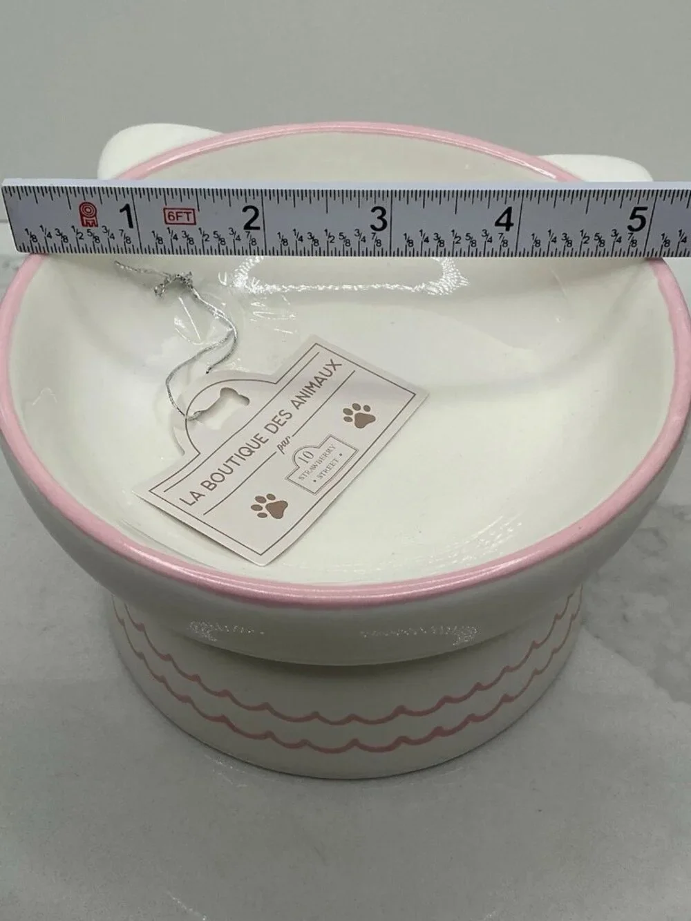 Elevated Pet Bowl 10 Strawberry Street White Pink Ceramic Food Water Dish New